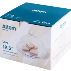 Patera 19 cm z pokrywą talerz szklany duży Altom Love serduszka na ciasto deser