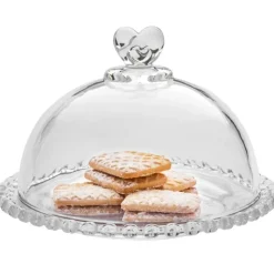 Patera 19 cm z pokrywą talerz szklany duży Altom Love serduszka na ciasto deser