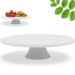 Patera porcelanowa 28 cm biała na ciasto i tort na nóżce Tragar