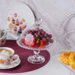 Patera szklana na stopce 19,5 cm z pokrywą duży talerz szklany na ciasto deser Altom love