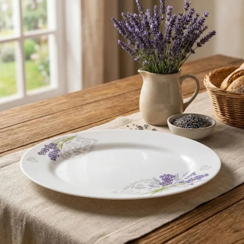 Półmisek 35 cm Esmene Lavander duży biały talerz patera z motywem lawendy