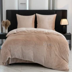 Pościel haftowana 160x200 mikrofibra "miś" Cotton World gruba 3 części 2877 beżowe