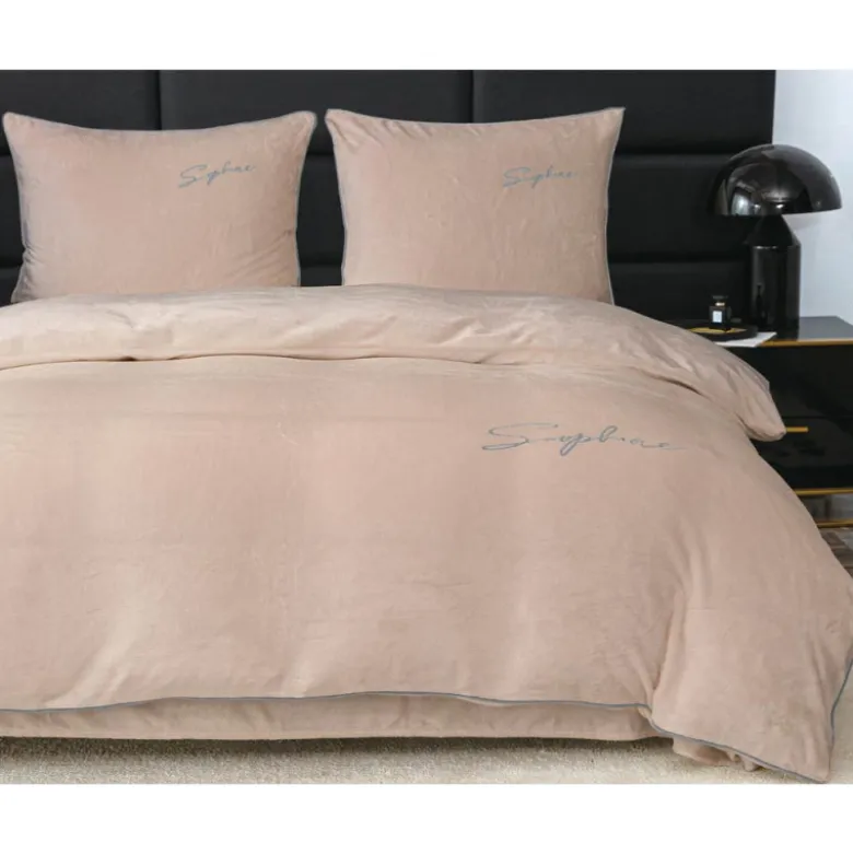 Pościel haftowana 160x200 mikrofibra "miś" Cotton World gruba 3 części 2877 beżowe