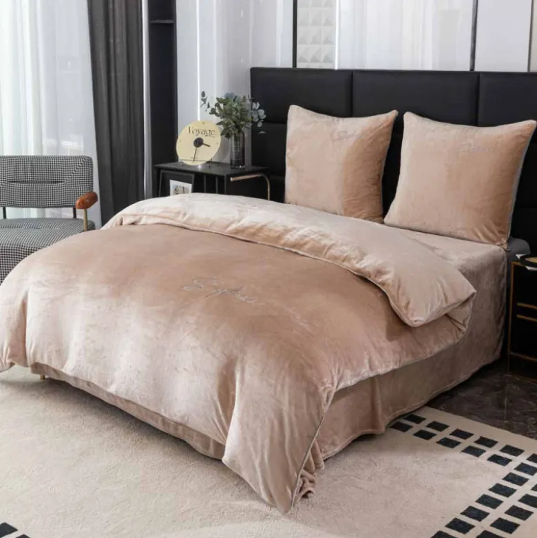 Pościel haftowana 160x200 mikrofibra "miś" Cotton World gruba 3 części 2877 beżowe