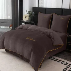Pościel haftowana 160x200 mikrofibra "miś" Cotton World gruba 3 części 2880 brązowa