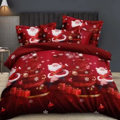 Pościel świąteczna 140x200 bawełna satynowa 3D Cotton World gruba 2 części 2391 mikołaj