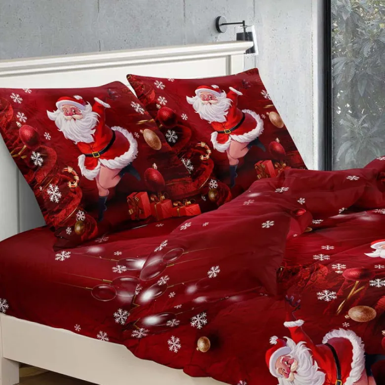 Pościel świąteczna 140x200 bawełna satynowa 3D Cotton World gruba 2 części 2391 mikołaj