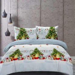 Pościel świąteczna 200x220 bawełna satynowa 3D Cotton World gruba 3 części 2417 choinki