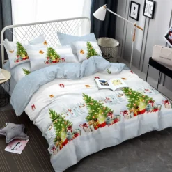 Pościel świąteczna 200x220 bawełna satynowa 3D Cotton World gruba 3 części 2417 choinki