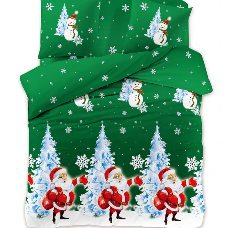 Pościel świąteczna 200x220 bawełna satynowa 3D Cotton World gruba 3 części 2416 mikołaj