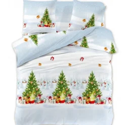 Pościel świąteczna 160x200 bawełna satynowa 3D Cotton World gruba 3 części 2417 choinki