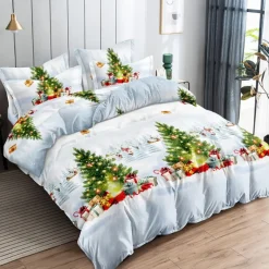 Pościel świąteczna 160x200 bawełna satynowa 3D Cotton World gruba 3 części 2417 choinki