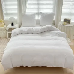 Pościel 140x200 adamaszek bawełna satynowa GierekHoff gruba 2 części GH 3037 hotelowa biała w paski