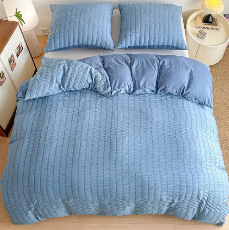 Pościel 140x200 bawełna satynowa dwustronna GierekHoff gruba 2 części GH 3177 Niebieska