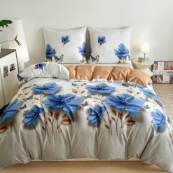 Pościel 200x220 bawełna satynowa dwustronna GierekHoff gruba 3 części GH 3165 Błękitny ogród