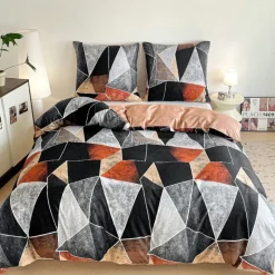 Pościel 140x200 bawełna satynowa dwustronna GierekHoff gruba 2 części GH 3145 Geometryczny antracyt