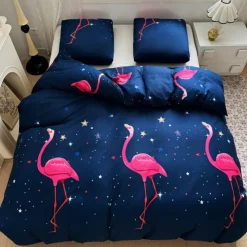 Pościel 140x200 bawełna satynowa dwustronna GierekHoff gruba 2 części GH 3108 flamingi