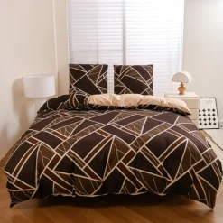 Pościel 200x220 bawełna satynowa dwustronna GierekHoff gruba 3 części GH 3138 Czekoladowa Mozaika