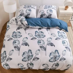 Pościel 200x220 bawełna satynowa dwustronna GierekHoff gruba 3 części GH 3134 Blue Rose
