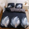 Pościel 200x220 bawełna satynowa dwustronna GierekHoff gruba 3 części GH 3140 Navy Feather