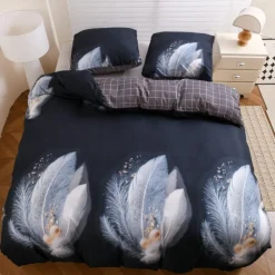 Pościel 200x220 bawełna satynowa dwustronna GierekHoff gruba 3 części GH 3140 Navy Feather
