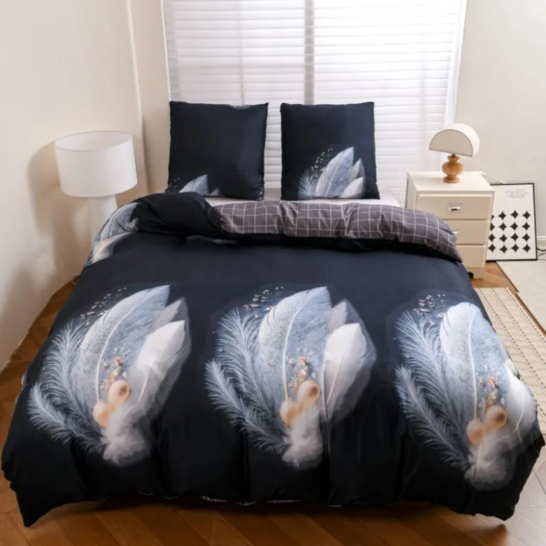 Pościel 160x200 bawełna satynowa dwustronna GierekHoff gruba 3 części GH 3140 Navy Feather