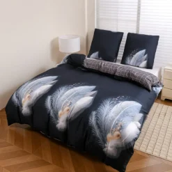 Pościel 160x200 bawełna satynowa dwustronna GierekHoff gruba 3 części GH 3140 Navy Feather