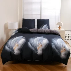 Pościel 140x200 bawełna satynowa dwustronna GierekHoff gruba 2 części GH 3140 Navy Feather