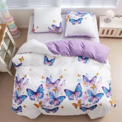Pościel 140x200 bawełna satynowa dwustronna GierekHoff Premium bardzo gruba 2 części GH 3800 motyle