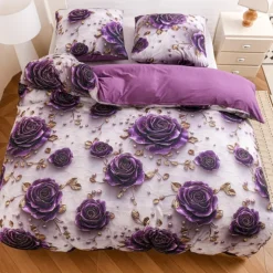 Pościel 140x200 bawełna satynowa wzór 5D dwustronna GierekHoff gruba 2 części GH 3122 Berry Rose