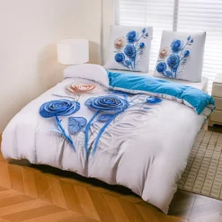 Pościel 200x220 bawełna satynowa wzór 5D dwustronna GierekHoff gruba 3 części GH 3130 Błękitny Quilling