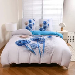 Pościel 160x200 bawełna satynowa wzór 5D dwustronna GierekHoff gruba 3 części GH 3130 Błękitny Quilling