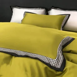 Pościel 200x220 luksusowa z falbanką w kratkę Cotton World gruba 3 części 2674 oliwkowa