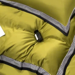 Pościel 200x220 luksusowa z falbanką w kratkę Cotton World gruba 3 części 2674 oliwkowa