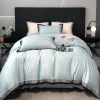 Pościel 160x200 luksusowa z falbanką w kratkę Cotton World gruba 3 części 2673 błękitna