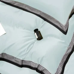 Pościel 200x220 luksusowa z falbanką w kratkę Cotton World gruba 3 części 2673 błękitna