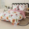 Pościel z falbanką 160x200 mikrofibra Cotton World 3 części różowa w kwiaty 2903