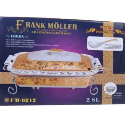 Podgrzewacz ceramiczny do potraw 2.8 L naczynie żaroodporne z łyżką prostokątne złote Frank Moller FM 6212