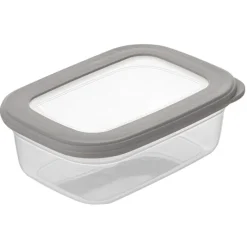 Pojemnik do żywności prostokątny 670 ml przezroczysty z szczelną szarą pokrywką Florina Foodie