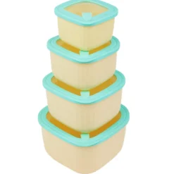 Pojemniki kwadratowe lunchbox MG Home Misto zestaw 4 sztuk hermetyczne 3600/2400/1400/750 ml kremowe