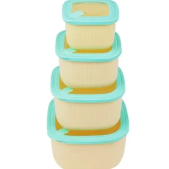 Pojemniki kwadratowe lunchbox MG Home Misto zestaw 4 sztuk hermetyczne 3600/2400/1400/750 ml kremowe