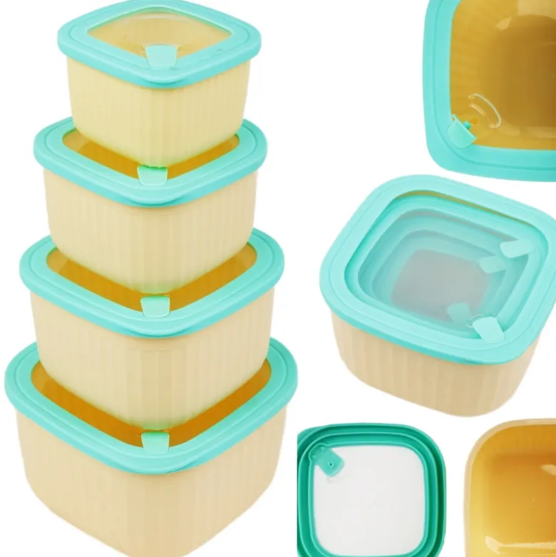 Pojemniki kwadratowe lunchbox MG Home Misto zestaw 4 sztuk hermetyczne 3600/2400/1400/750 ml kremowe