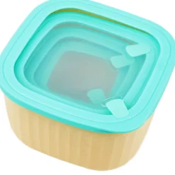 Pojemniki kwadratowe lunchbox MG Home Misto zestaw 4 sztuk hermetyczne 3600/2400/1400/750 ml kremowe