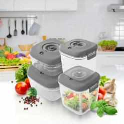 Pojemniki próżniowe na żywność MG Home Clever 650/1350/2500 ml w zestawie z pompką szare