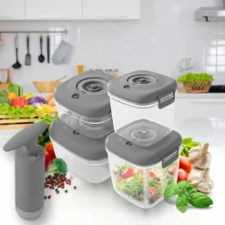 Pojemniki próżniowe na żywność MG Home Clever 650/1350/2500 ml w zestawie z pompką szare