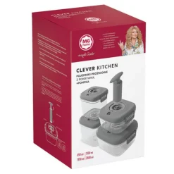 Pojemniki próżniowe na żywność MG Home Clever 650/1350/2500 ml w zestawie z pompką szare