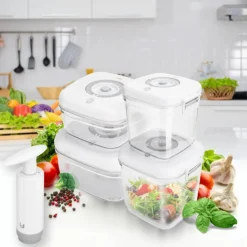 Pojemniki próżniowe na żywność MG Home Clever 650/1350/2500 ml w zestawie z pompką białe