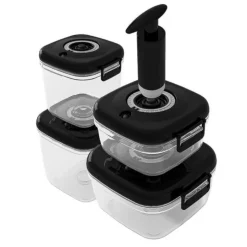 Pojemniki próżniowe na żywność MG Home Clever 650/1350/2500 ml w zestawie z pompką czarne