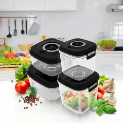 Pojemniki próżniowe na żywność MG Home Clever 650/1350/2500 ml w zestawie z pompką czarne