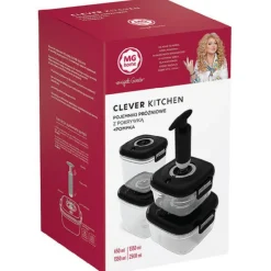 Pojemniki próżniowe na żywność MG Home Clever 650/1350/2500 ml w zestawie z pompką czarne